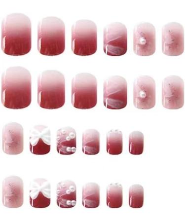 French Tip Press on Nails - Short Round Press On Nails with Nail Tips Bow Pink Ribbon Gradient Glitter Design Glossy pink press on nails Acrylic False Nails Cute Artificial Nails - Buy Online on GoSupps.com