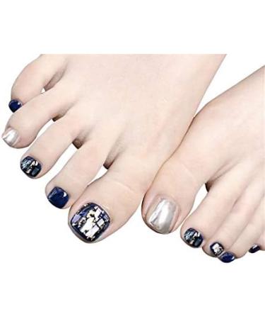 24pcs Fake Toenails with Glue Glitter False Toe Nail Tips For Women Full Cover Press On Toenails Art Pedicure Stick On Toenails for Women Fake Toe Nails for Big Toes Blue - Buy Online on GoSupps.com
