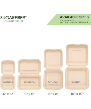 50 Count Sugarfiber 6x6 Compostable Square Hinged Container - Eco-Friendly Plant Fibers - Buy Online on GoSupps.com