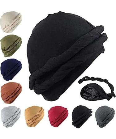 JIFOVER Halo Turban Durag for Men,Black Turban Men Halo Headwraps Durag Turban Hat for Mens Turban Halo Head Wrap