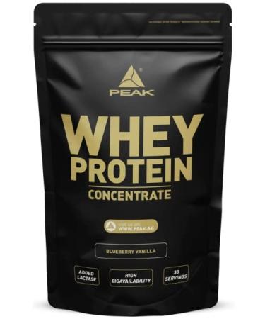 Peak Whey Protein Concentates - 900g taste BlueBerry Vanilla I 30 Portions I Source of protein: Ultrafiltrated whey protein I Without added sugar to EAAS I for building muscle