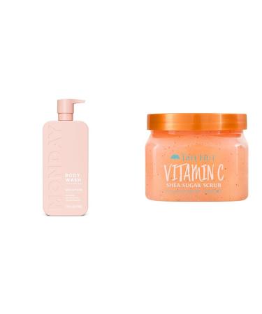 MONDAY Moisture Body Wash 27oz and Tree Hut Vitamin C Shea Sugar Scrub 18oz Skin Care Bundle Body Wash + Vitamin C Shea Sugar Scrub