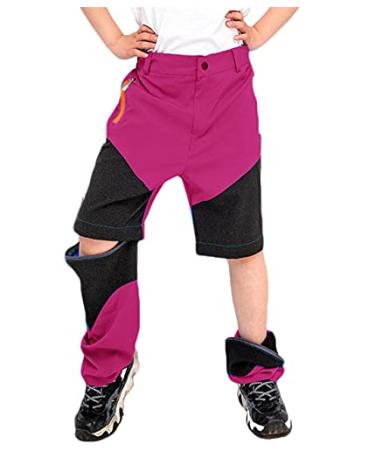 HARGLESMAN Boys Girls Cargo Pants Kids' Casual Outdoor Quick Dry Waterproof Hiking Climbing Convertible Trousers Pink 7 Years