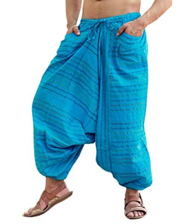 SARJANA HANDICRAFTS Men's Cotton Harem Genie Dance Yoga Alibaba Hippie Pants One Size Sky Blue