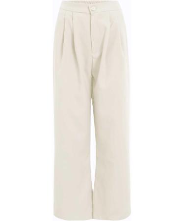 Womens Two Piece Casual Matching Outfits Professional Work Lapel Button Blazer Jacket and Wide Leg Pant Suits Sets 2407-sasnx-white#5 M - Buy Online on GoSupps.com