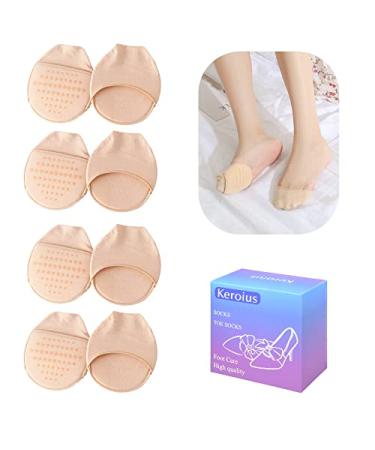 Keroius Toe Topper Liner Invisible Socks Honeycomb Fabric Forefoot Socks Pads  Sponge Cushion No Show Women's Half Socks 4 Pairs Beige