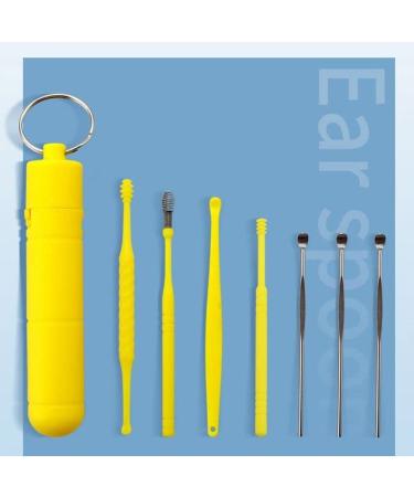 7Pcs Stainless Steel Earpick Ear Cleaner Spoon Ear Care Cleaning Tool Ear Wax Removal Kit Ear Wax Remover Ear Wax Removal Tool - (Color: yellow)