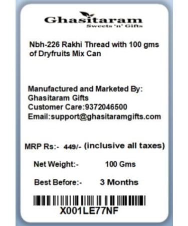 Ghasitaram Gifts Rakhis Online for Brother- Nbh-226 Rakhi Thread with 100 GMS of Dryfruits Mix Can Rakhi Set with 100 gms of Dryfruits Mix Can - Buy Online on GoSupps.com