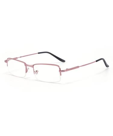 ZUKKY Pink Half Frame Reading Glasses for Women Blue Light Blocking Computer Reading Glasses Rectangle Anti Glare Readers AM28