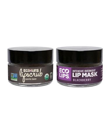 Eco Lips Vanilla Bean Lip Sugar Scrub & Blackberry Intensive Overnight Lip Repair Mask Duo - 100% Organic Lip Care Treatment with Organic Sugar and Coconut Oil - Gently Exfoliate, Polish, & Repair Dry, Flaky Lips, 100% Edible Lip Scrub & Mask Duo