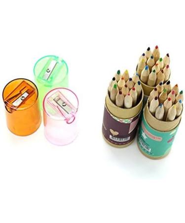 Pomeat 3 Pack Cute Cartoon Bear Mini Drawing Colored Pencils with Sharpener  3.5 Length Portable 12 Count in Tube