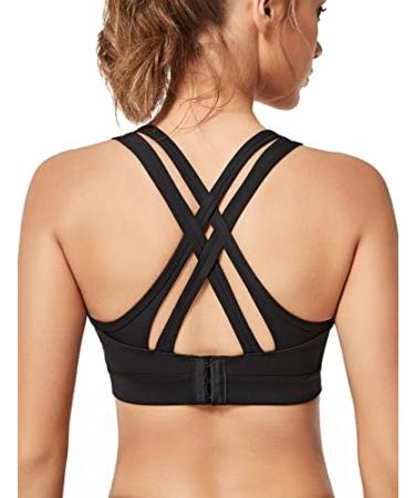 Yvette Women High Impact Sports Bras Criss Cross Back Sexy Running Bra for Plus Size Black + Double Thin Strap + High Impact X-Large Plus