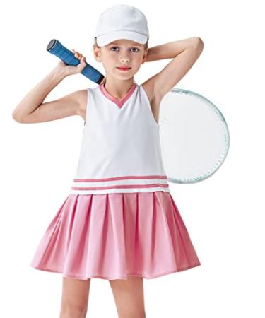JACK SMITH Youth Girls Tennis Dress Golf Sleeveless Outfit School Sports Dress with Shorts Pockets Pink 8 Years