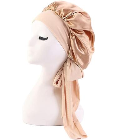 LKGEGO Satin Silk Sleep Cap for Women - XX-Large, Khaki - Adjustable Night Bonnet for Long & Curly Hair - Buy Online on GoSupps.com