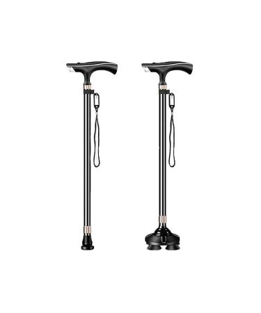 Elderly Crutches Multifunctional Retractable Ten Gear Height Adjustable Four-Foot Non-Slip Walking Stick with LED Can Alarm Light Elderly Walker Comfortable Anniversary powerfully