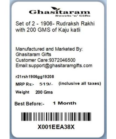Ghasitaram Gifts Rakhi for Brother Rakhis Online - Set of 2-1906- Rudraksh Rakhi with 200 GMS of Kaju katli - Buy Online on GoSupps.com