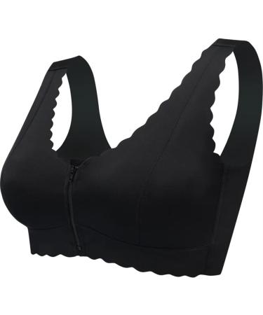 Luxrub mastectomy Special BH for women wireless front zipper ice skating bralette after operations complete cover pocket bras l black