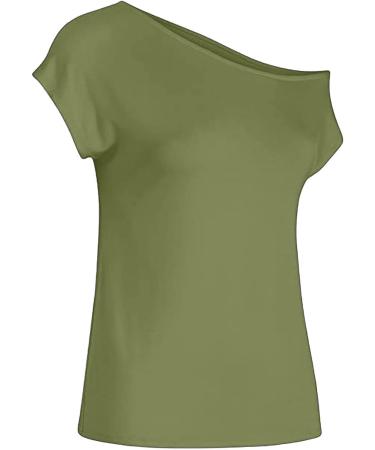 SUNYUAN Army Green One Shoulder Women's T-Shirt - Loose Fit Fashion Blouse | Summer Backless Tee Shirt - Size Medium - Buy Online on GoSupps.com