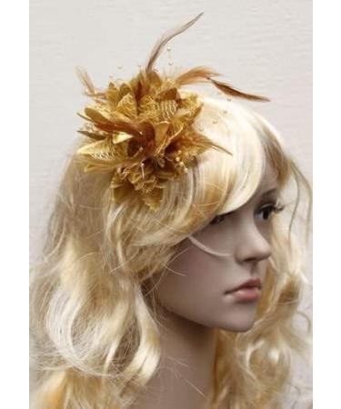 Flower Feather Bead Corsage Hair Clip Fascinator Set - Beige/Camel - Buy Online on GoSupps.com