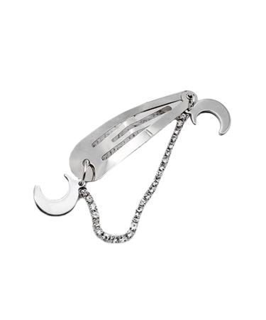 hgnxa Sparkling Silver Hair Clip Moon and Star Charm Hairpin for Women Harajuku Style Fringe Chain Hair Barrette Cute