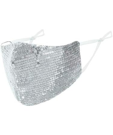 Yimidear Adult Mouth Protection | Bling Sequins Reusable Washable Dust Mask with 2 Active Coal Filters for Running Cycling & Activities - Silver - Buy Online on GoSupps.com