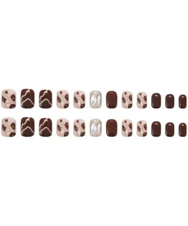24Pcs/Set Press On Nails Brown Sparkling Diamond Leopard Print Short False Nails Acrylic Fake Nails Full Cover Nails Tips Artificial Finger Manicure Press on nails for Women and Girls - Buy Online on GoSupps.com