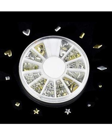 120Pcs/Wheel Nail Art Jewels DIY Metal Stud Stickers Golden Silver Metal Nail Art Stickers Decor Tips Glitter Nail Metallic Studs Nail Art Decoration Wheel Gift Random (Random) Golden Silver - Buy Online on GoSupps.com