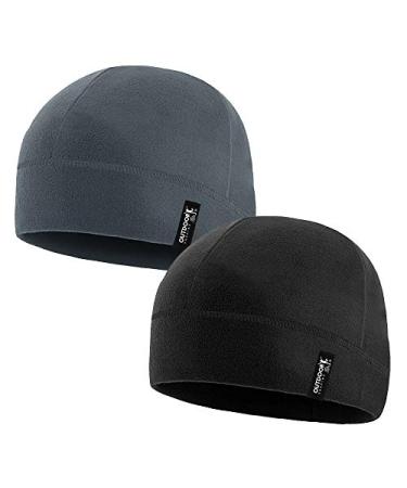 Tactical Fleece Cap Winter Warm Beanie Multi-Season Watch Cap Military Army 2 Pack Black+grey