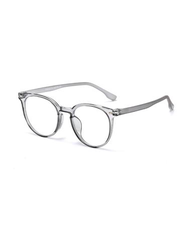 Round Blue Light Blocking Glasses for Women Men Computer Reading Eyeglasses Frame Grey 1.50