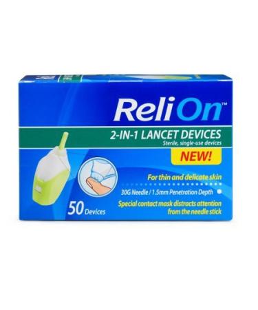 ReliOn Needle & Lancets for Thin and Delicate Skin   30 Gauge Needle   Sterile  single use lancet  1.5mm Penetration Depth  Includes 50 Lancets