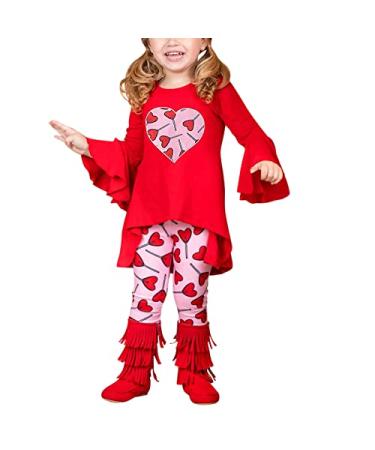 5 Piece Gift Set Baby Girls Valentine's Day Tops Pant Set Fashionable Cute Long Sleeve Top Valentine's Day Outfit Pink 4-5 Years