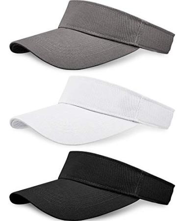 3 Pieces Sun Sports Visor Hats One Size Adjustable Cap for Women and Men (Black, White, Grey)