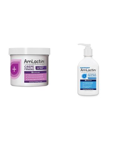AmLactin Crepe Firming Cream - 12 oz Body Cream with 15% Lactic Acid - Exfoliator and Moisturizer & Intensive Healing Body Lotion for Dry Skin 14.1 oz Pump Bottle 2-in-1 Exfoliator