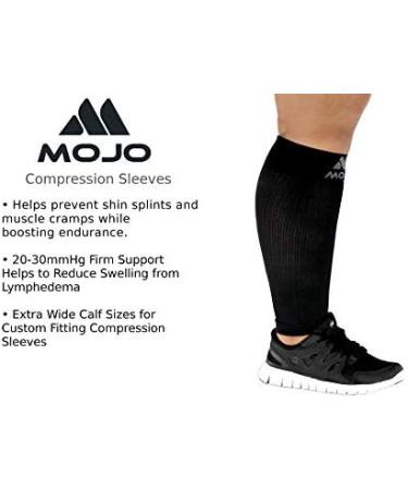 Mojo Compression Calf Sleeves 20-30mmHg - Plus Size 5XL Black - Shin Splint Support - Buy Online on GoSupps.com