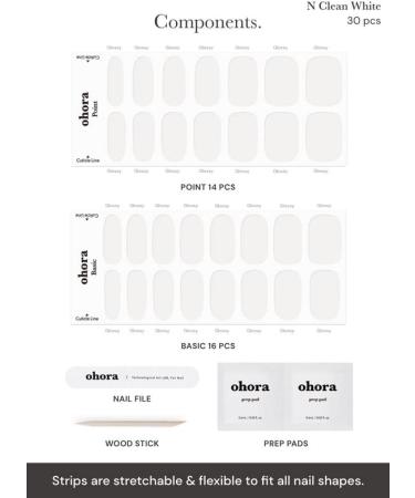 ohora N Clean White Semi Cured Gel Nail Strips - Salon-Quality, Long Lasting & Easy to Apply - Includes Prep Pads & Nail File - Buy Online on GoSupps.com