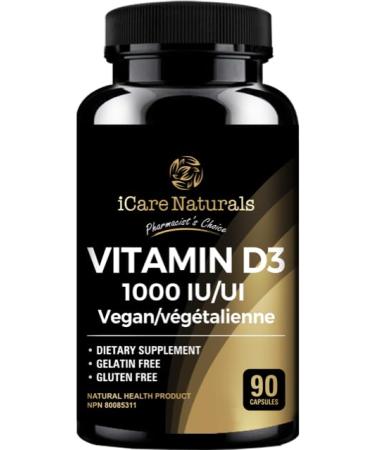 Vitamin D3 1000 IU Vegan Vitamin D3 Supplement - Vegan Capsules | Gluten Free | GMP | Halal - High Potency Vitamin D Capsules for Healthy Bones Teeth Immune System & Muscle Function