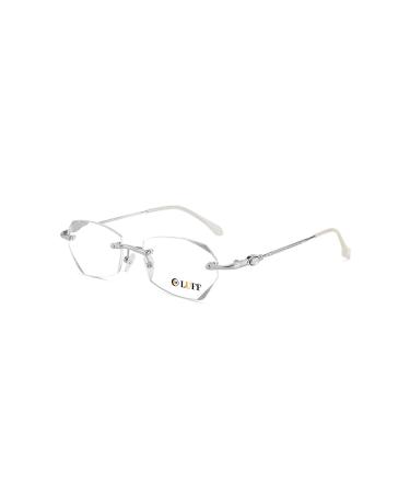 LUFF Rimless Reading Glasses for Women Frameless Metal Fashion Diamond Cut Edge Blue Light Computer Readers Anti Eyestrain 2.5x Silver