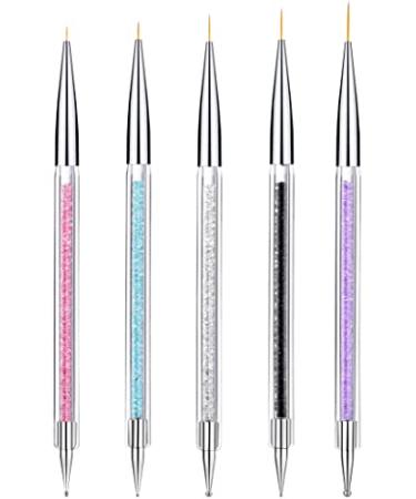 ANGENIL 5 Pcs Acrylic Nail Art Liner Brushes, Double Ended Nail Art Point Drill Drawing Brush Pen Manicure Care Tool, Acrylic UV Gel 3D Glitter Nail Dotting Painting Tools Set for DIY Nail Designs