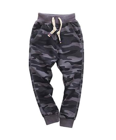 KISBINI Boy's Cotton Camouflage Sweatpants Sports Pants for Children Iron Grey 5T