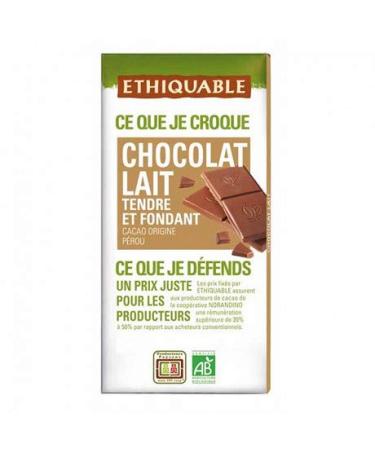 Epicerie sal e ETHIQUABLE - Organic Natural Soft and Melting Milk Chocolate 100g - Pack of 4 - Free delivery