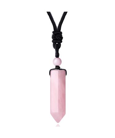 XIANNVXI Healing Crystal Necklace for Men Women Crystal Pendant Hexagonal Point Pendant Necklace Natural Gemstone Adjustable Rope Reiki Jewellery Necklace G - Rose Quartz