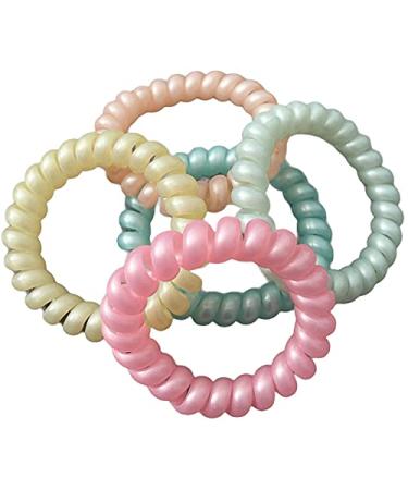Spiral Hair Bands Plastic Hair Coil Ties Ponytail Bunches Holder Cord Bobbles for Women Girls Pastel Pearl 5pc Set