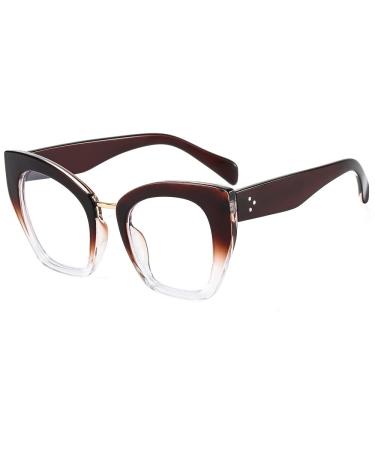 Computer Readers Cat-Eye Oversized Reading Glasses Anti UV Anti Blue Light Flat Light Mirror Presbyopic Glasses +200 Coffee