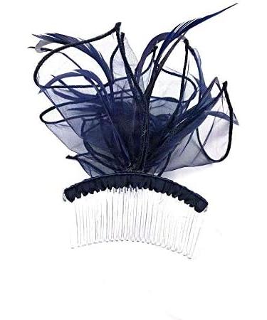 Ladies Mesh Feather Comb Fascinator Ladies Day Races Ascot Weddings Hair Piece (Navy Blue) - Buy Online on GoSupps.com