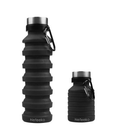 Nefeeko Collapsible Water Bottle, Reuseable BPA Free Silicone Foldable Water Bottles for Travel Gym Camping Hiking, Portable Leak Proof Sports Water Bottle with Carabiner Black-18oz