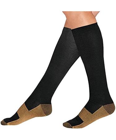 2 Pairs Copper Infused Anti-Fatigue Compression Unisex Flight Travel Socks Anti Swelling DVT Support UK Stock (Small/Medium and Large/X Large) Black 2 Pairs (S/M + L/XL) Black