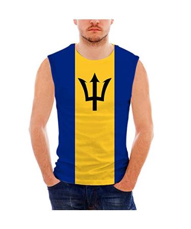 Mens Basic Solid Tank Top Jersey Casual Shirts Boys Trident Barbados Flag Small White