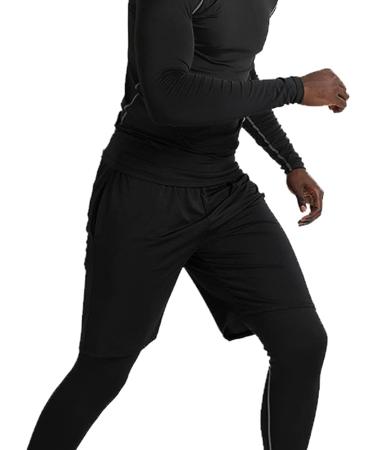 BUYJYA Men's Compression Athletic Set - 5 Pcs Workout Clothes for Gym, Valentine's Day Gift - Black Large - Buy Online on GoSupps.com