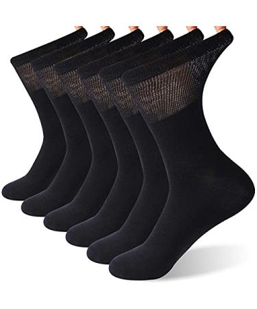 Sunew Bamboo Diabetic Socks Unisex Non-Binding Comfort Moisture Wicking Bamboo Diabetic Crew Dress Socks 6 Pairs Black X-Large