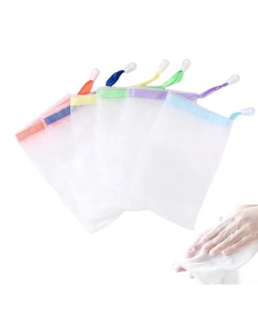 FULINJOY 6 PCS Exfoliating Mesh Soap Saver Pouch Bag Sack, Face Cleansing Foaming Nets, White Pouch with Drawstring (Color Random)